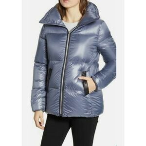Cole Haan Signature A-Line Quilted Coat in Blue/Pewter Gray • Medium